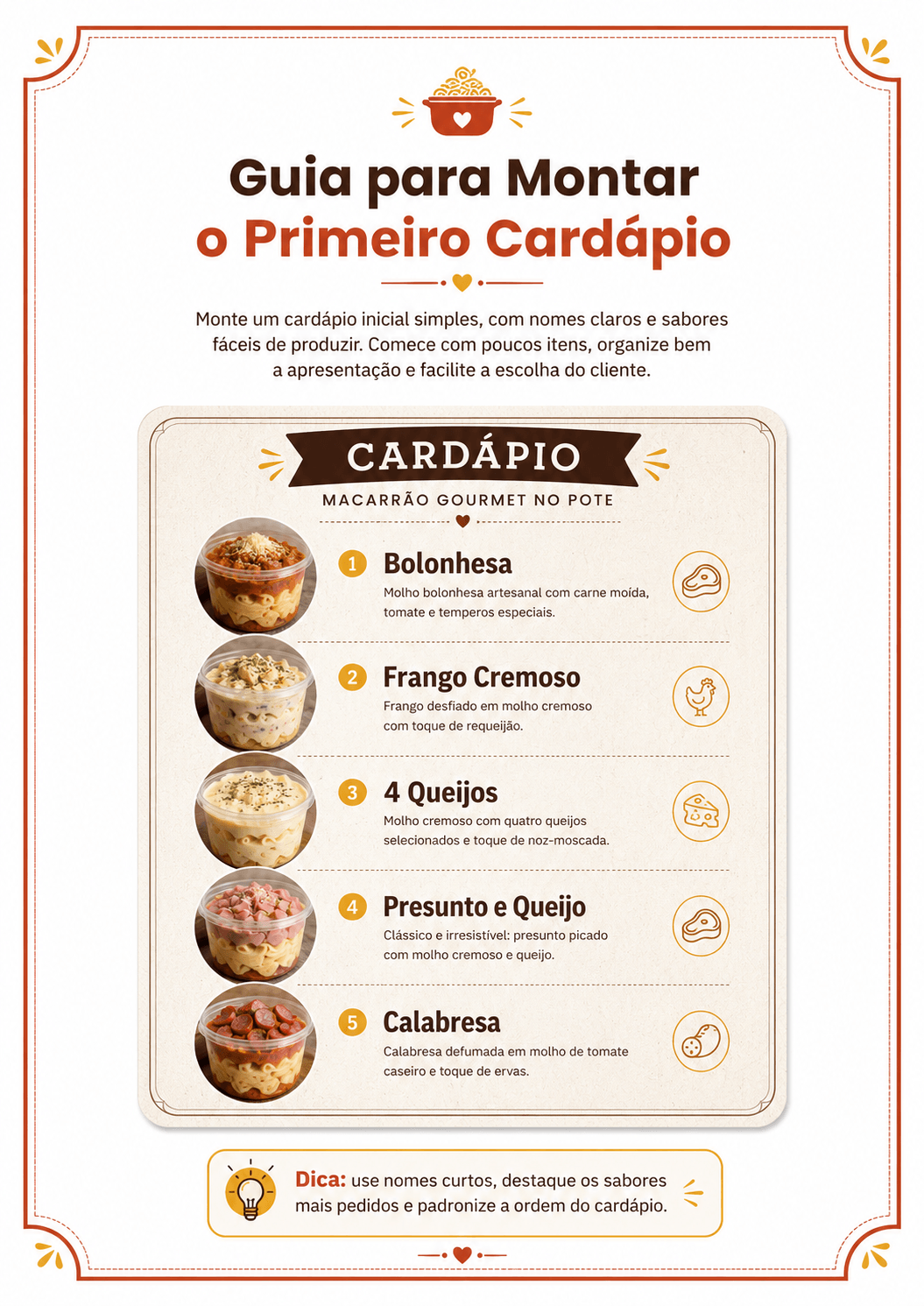 Página interna: Guia para montar o cardápio